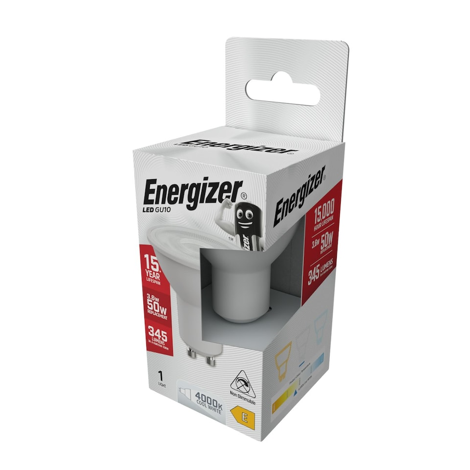 image 1 of Energizer LED GU10 345lm 3.6W 4000K (Cool White) Light Bulb - Pack of 3