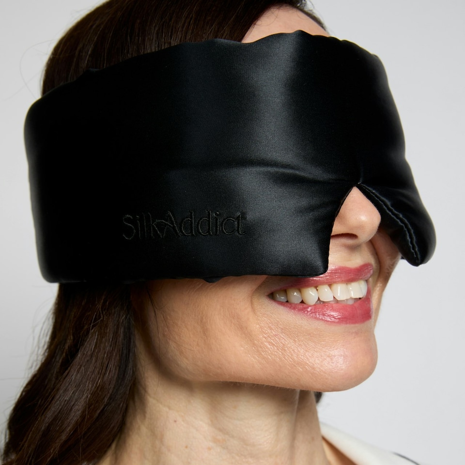 image 1 of Silk Addict 100% Mulberry Silk Weighted Sleep Mask - Black Black