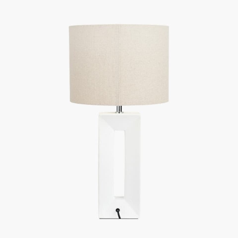 image 1 of Block White Ceramic Tall Table Lamp Cream | White