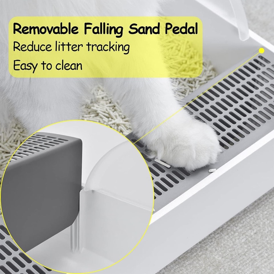 image 1 of Living and Home Open Cat Litter Box Easy Cleaning - White & Grey