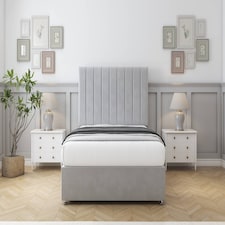 Sloomy Kansas Silver Plush Divan Bed With Mattress No Drawers With 26" Strutted Headboard 4' Small Double | Silver | Silver | Small Double | 1