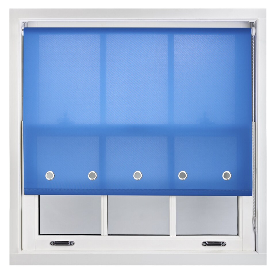 image 1 of FURNISHED Roller Blinds Daylight Round Eyelet Light Filtering Easy Fit Trimmable Window Blind | Blue | Blue | (W) 215cm x (L) 165cm