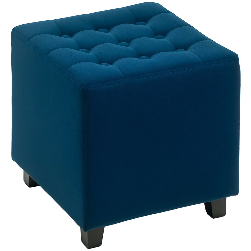 image 1 of HOMCOM Square Footstool Small Ottoman with Wood Legs for Bedroom Blue