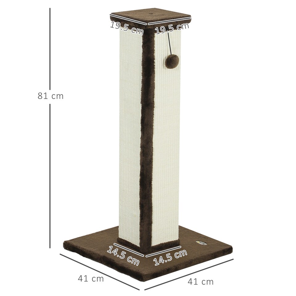 image 1 of PawHut Cat Scratching Post with Vertical Sisal Rope Ball Plush, 81cm