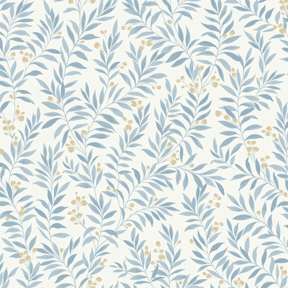 image 1 of Grandeco Maison Floral Trail Vinyl Textured Wallpaper - Blue - 10m x 53cm Blue
