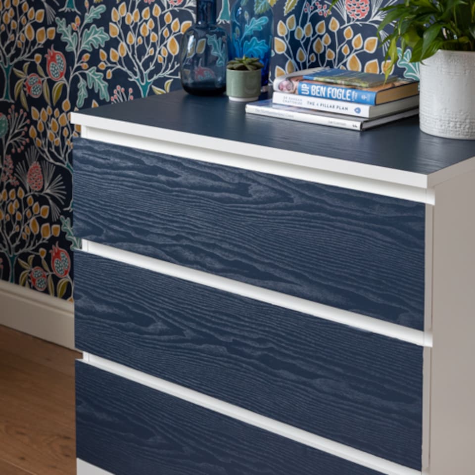 image 1 of Sticky Back Plastic Midnight Navy Wood Effect Kitchen Self-adhesive Vinyl Wrap for Cupboards, Doors and Worktops 67.5cm x 15m (3 rolls) - d-c-fix
