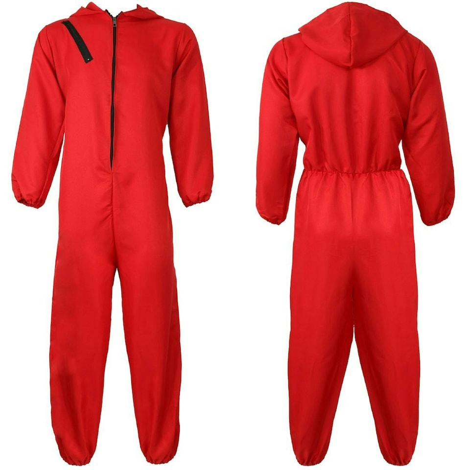 image 1 of Adults Red Jumpsuit with Hood Costume + Salvador Mask | Red | XL