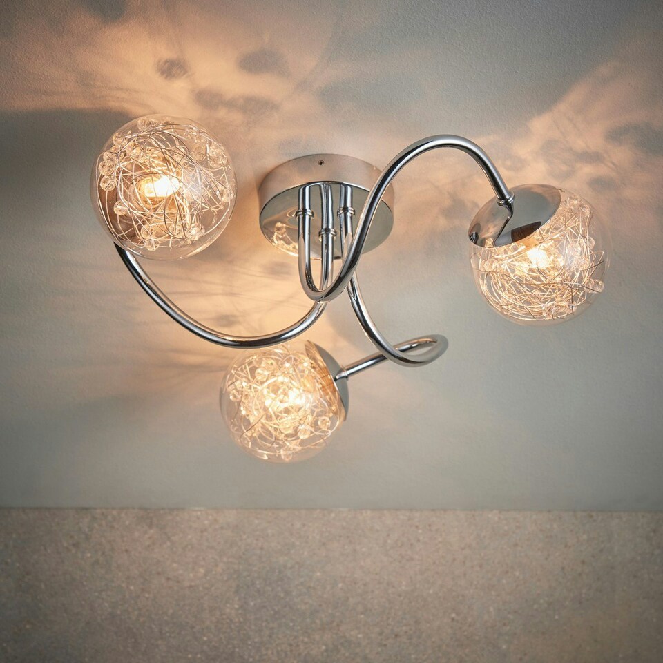 image 1 of Auria LED 3 Light Semi flush Chrome With Chrome Wire, Bead Shade, G9