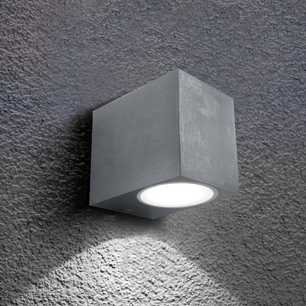 CGC Tiago Small Square Outdoor Wall Light, Grey Powder-Coated Aluminium, GU10 Grey Grey Length: 8 cm, Width: 6.8 cm, Depth: 9.2 cm