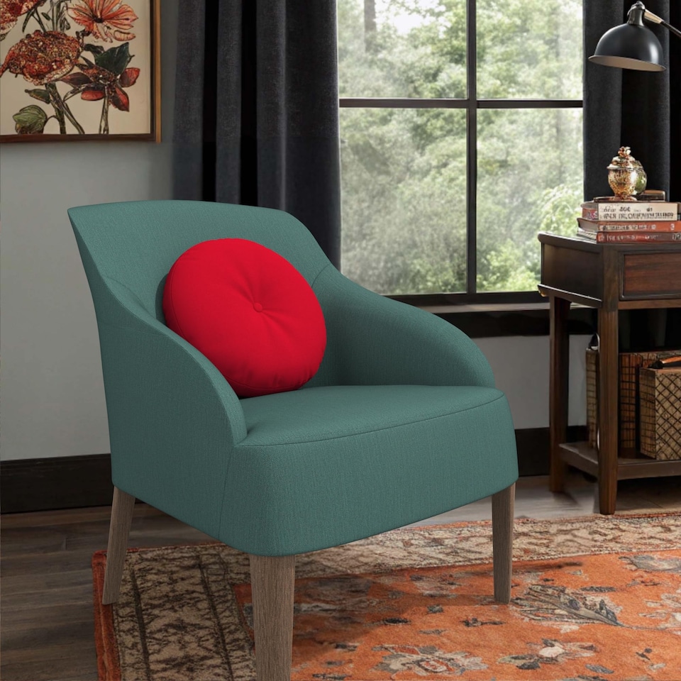 image 1 of Covers&All Sunbrella Round Tufted Seat Cushion, Outdoor Indoor Patio Chair Cushions with Button Accent, 18 x 3, Canvas Jockey Red
