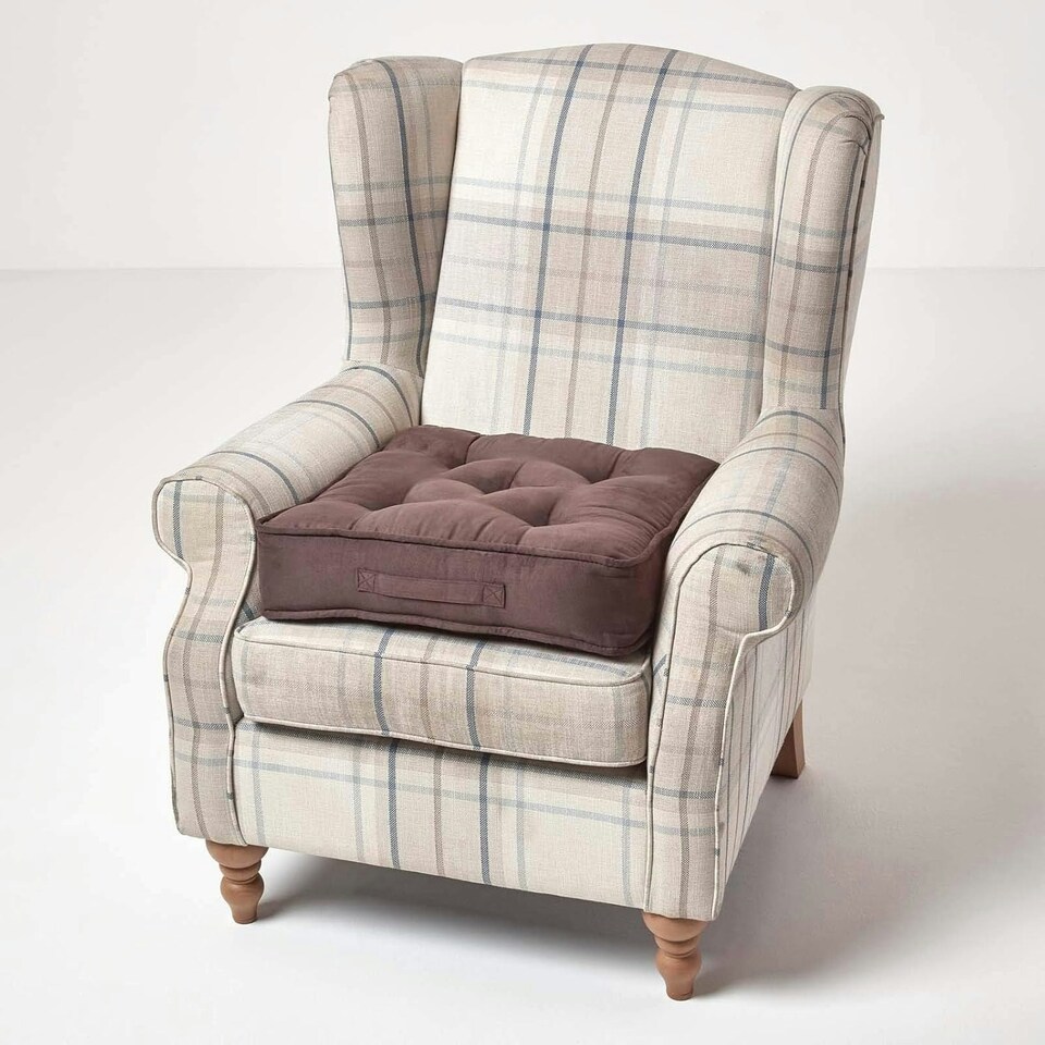 image 1 of Homescapes Chocolate Brown Faux Suede Armchair Booster Cushion | Brown