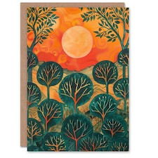 Warm Sunrise Over Forest Nature Him Her Birthday Card