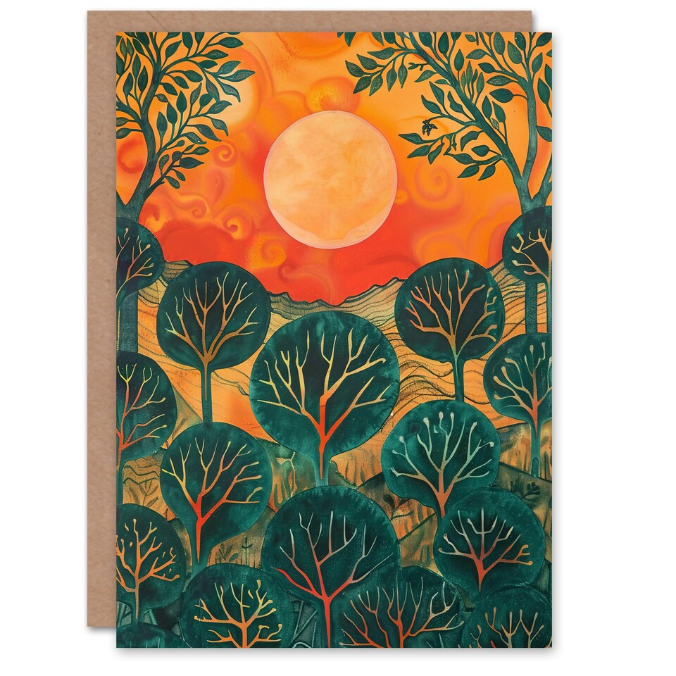 image 1 of Warm Sunrise Over Forest Nature Him Her Birthday Card