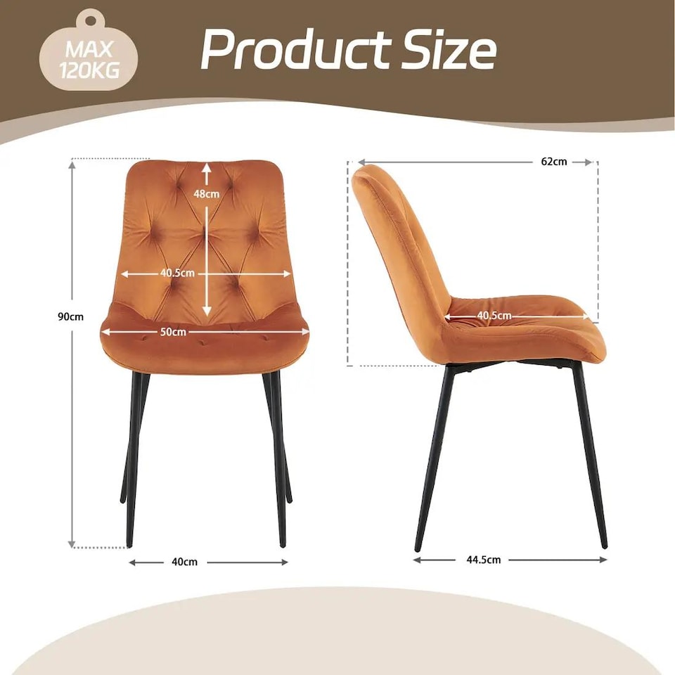image 1 of SONARA Modern Set of 2 Velvet Dining Chairs with Ergonomic Upholstered Seat | Orange
