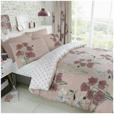 VELVETIO Poppy Flower Duvet Cover Set Reversible Polycotton Easy Care Beddings Pink | Blush Pink | King