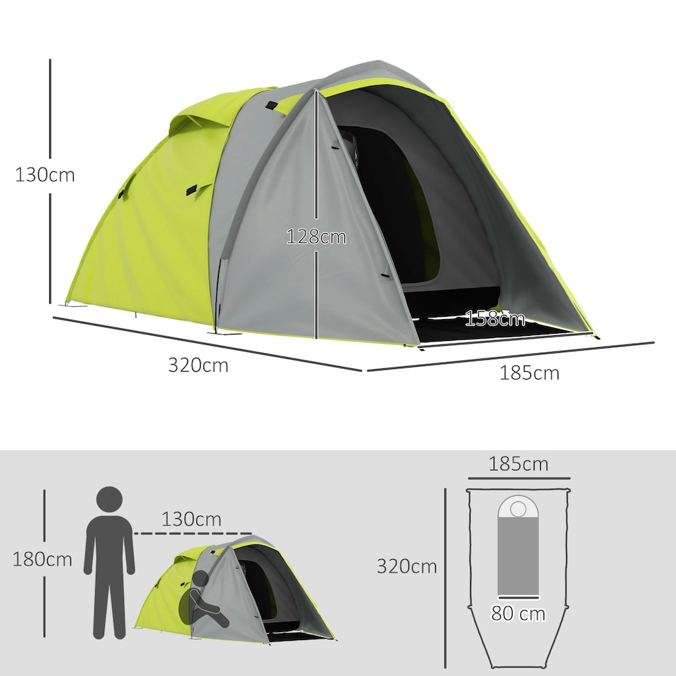 image 1 of Outsunny 2 Man Camping Tent with Living Area, 2000mm Waterproof, Yellow