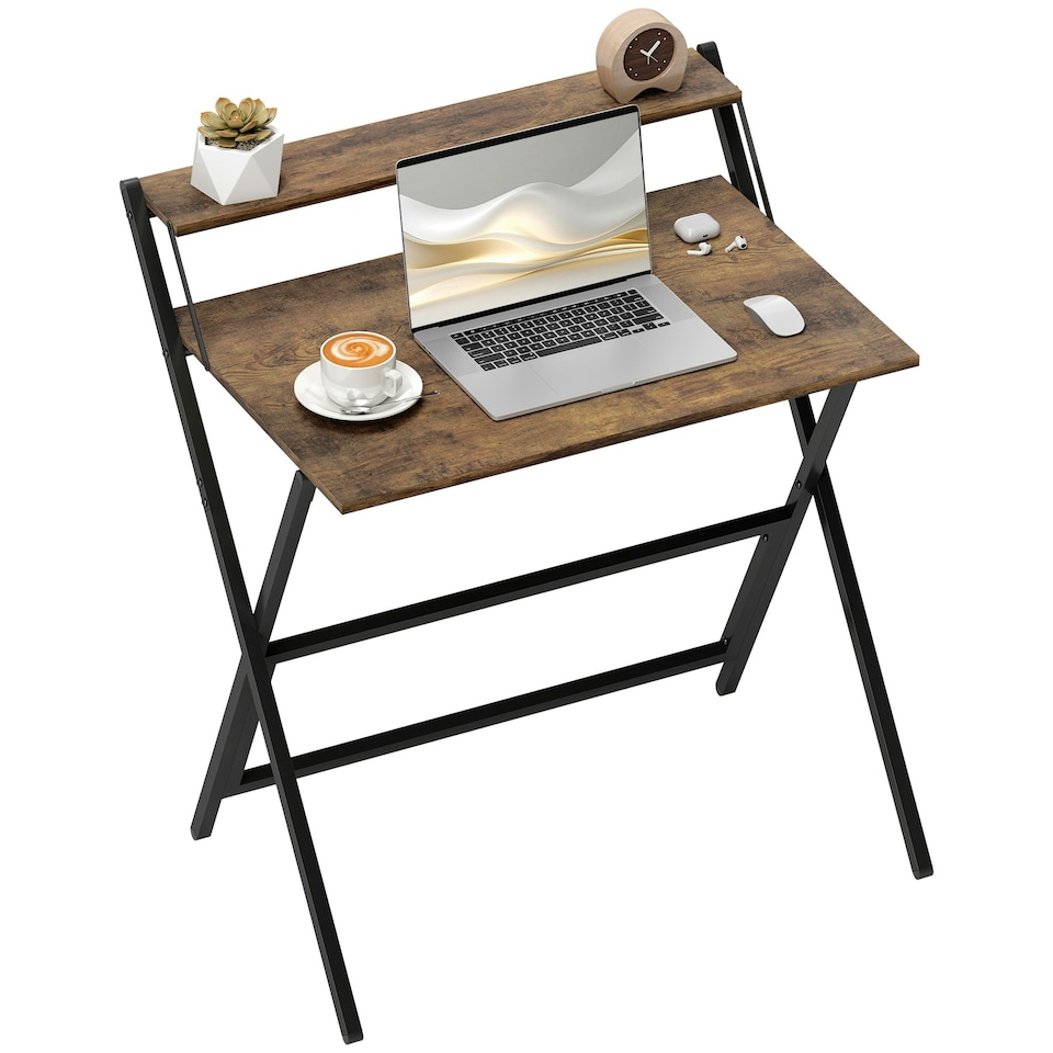 image 1 of HOMCOM 81.5 cm Folding Computer Desk for Small Spaces Bedroom | Brown