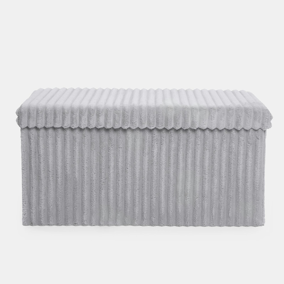 image 1 of OHS Soft Fleece Ribbed Long Rectangle Foldable Footstool Seat Storage Organiser Ottoman Grey