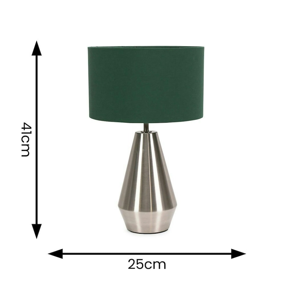 image 1 of ValueLights Jax Silver Metal Touch Dimmer Table Lamp with Forest Green Drum Shade