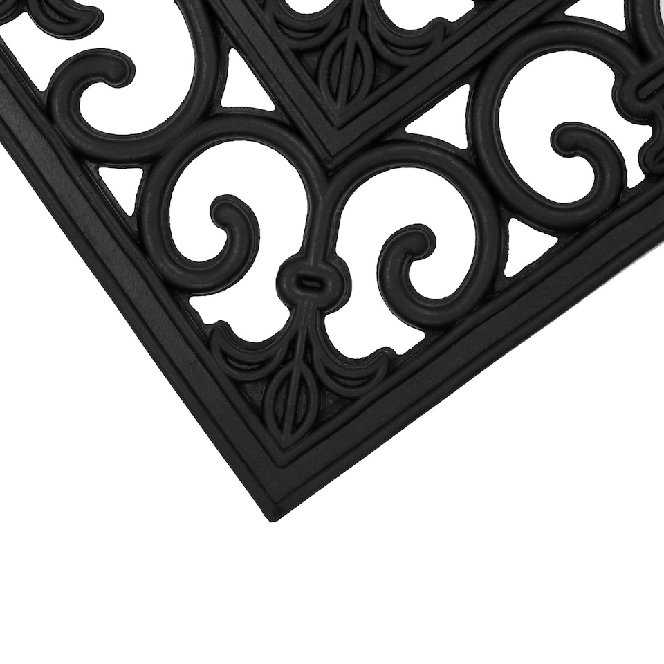 image 1 of JVL Lexi Wrought Iron Effect Rubber Door Mat and Runner Set - Black