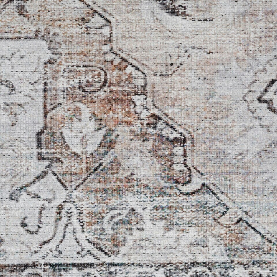 image 1 of KUKOON Greige Vintage Medallion Non Slip Washable Low Pile Runner Rug 80cm x 300cm