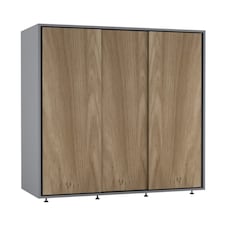 120cm 3 Sliding Doors Children Kids Wardrobe Bedroom Storage Closet Hanging Rail | Multi | Grey with Oak Doors | 1