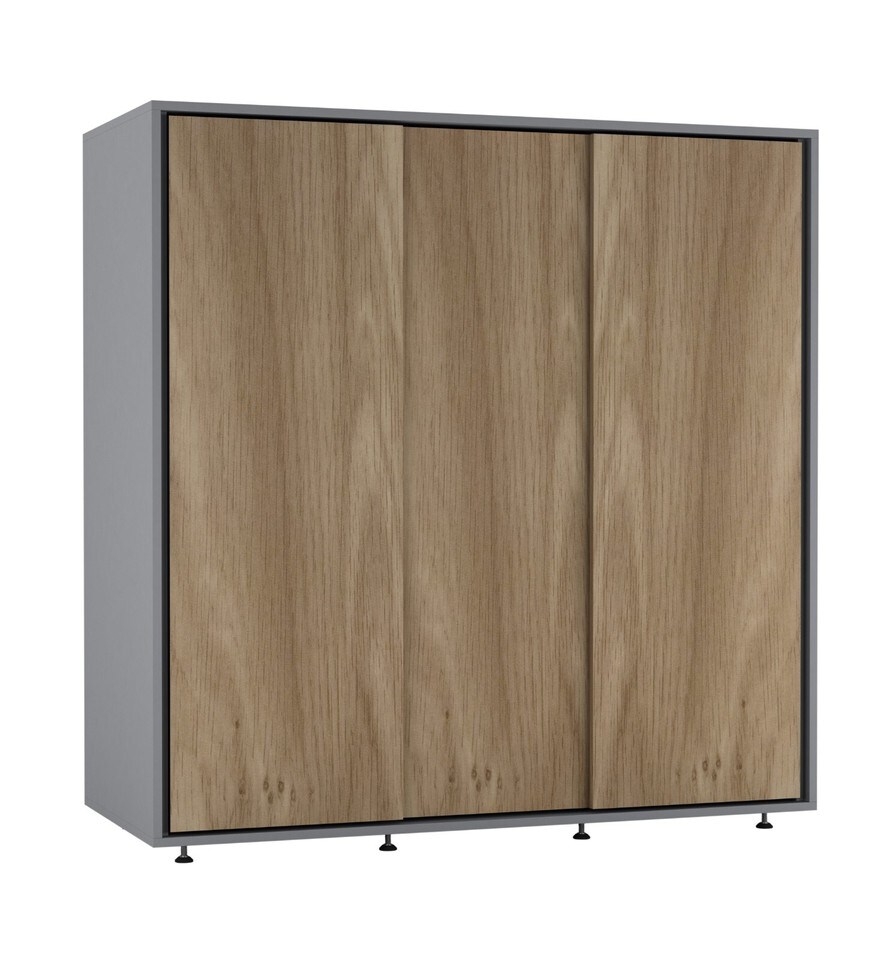 image 1 of 120cm 3 Sliding Doors Children Kids Wardrobe Bedroom Storage Closet Hanging Rail | Multi | Grey with Oak Doors | 1