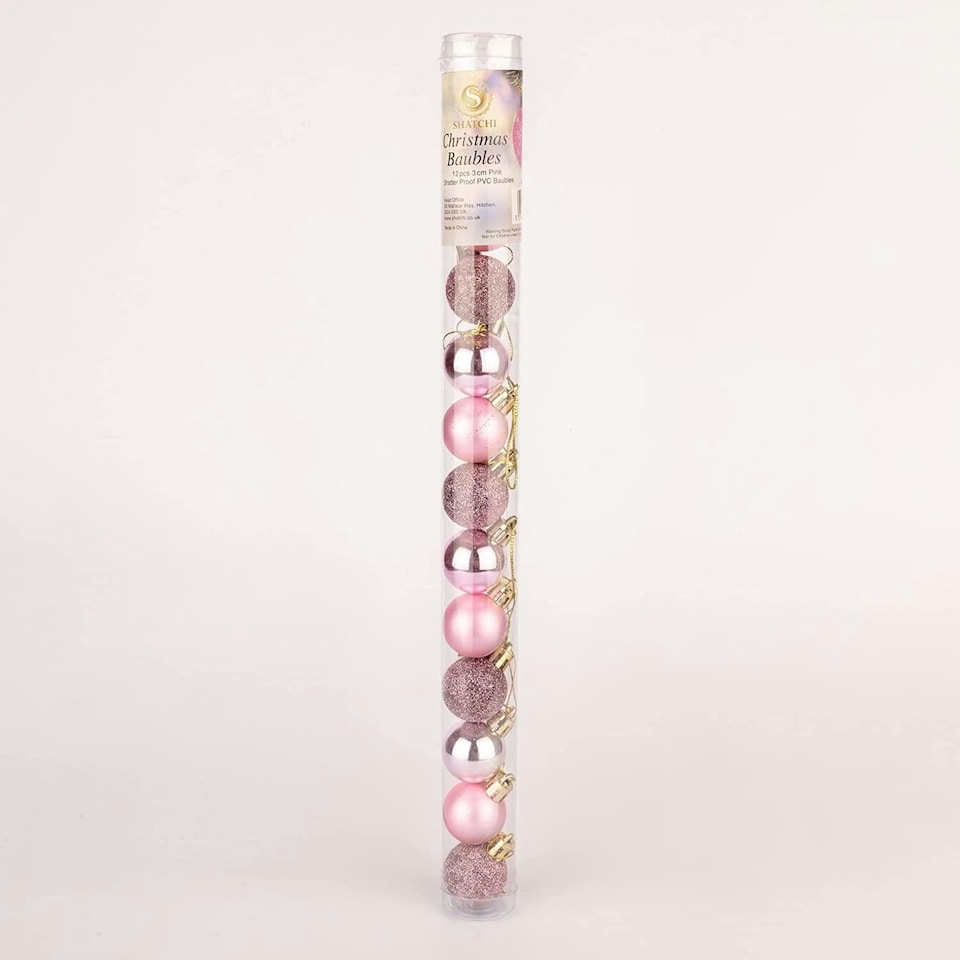 image 1 of 30mm/12Pcs Christmas Baubles Shatterproof Pale Pink,Tree Decorations