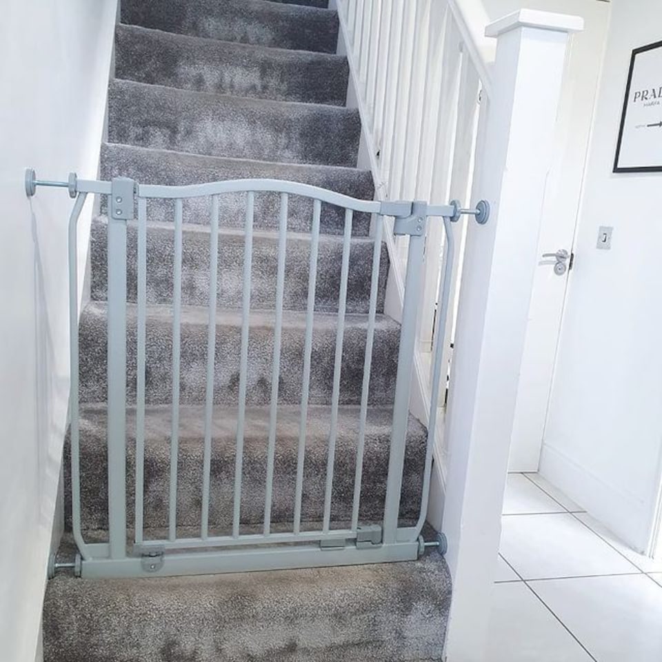 image 1 of Bettacare Curved Top Dog Gate, 234cm - 243cm, Matt Grey, Pressure Fit Pet Gate for Dog and Puppy, Pet and Dog Barrier | Grey