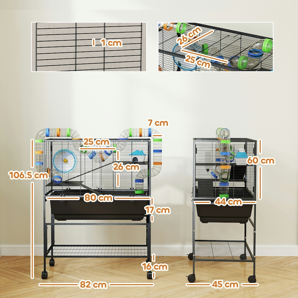 image 1 of PawHut Hamster Cage, 3 Tier Gerbil Cage on Wheels with Storage Shelf