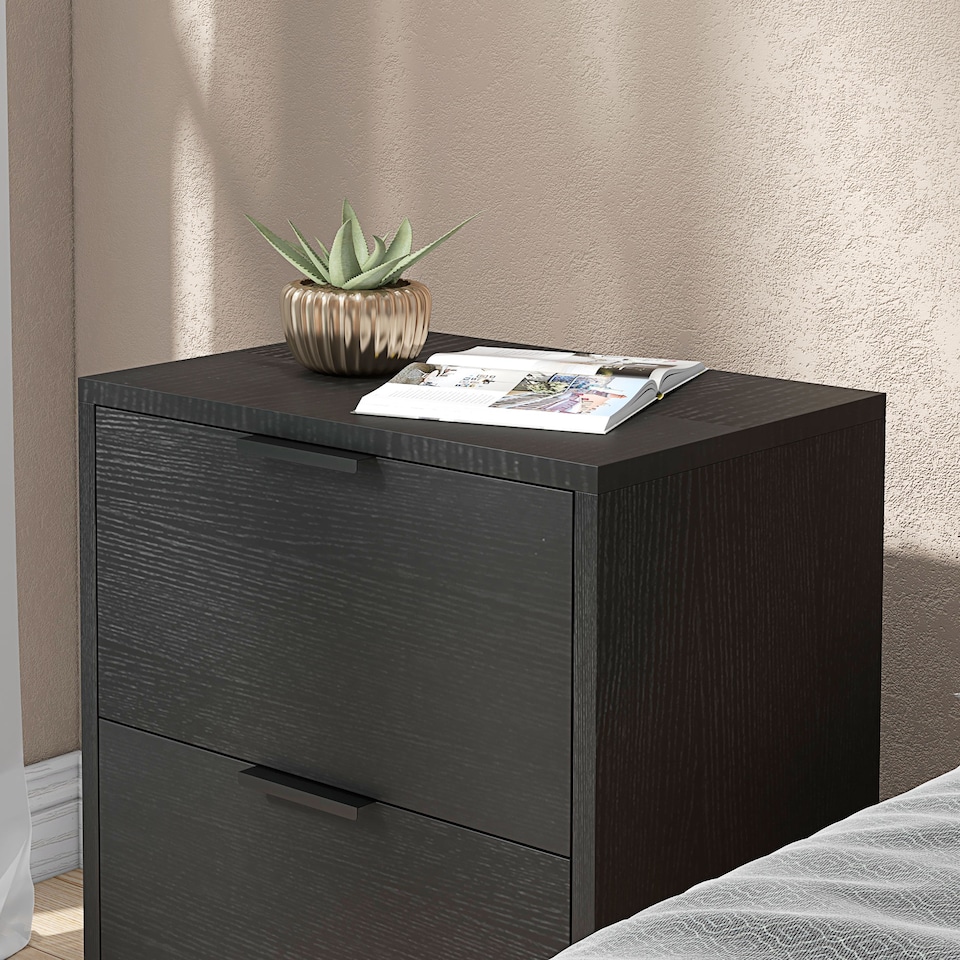 image 1 of HOMCOM Bedside Tables Set of 2, Modern Nightstand with 2 Drawers, Small Sofa End Tables with Storage and Steel Legs for Bedroom, Living Room, Black