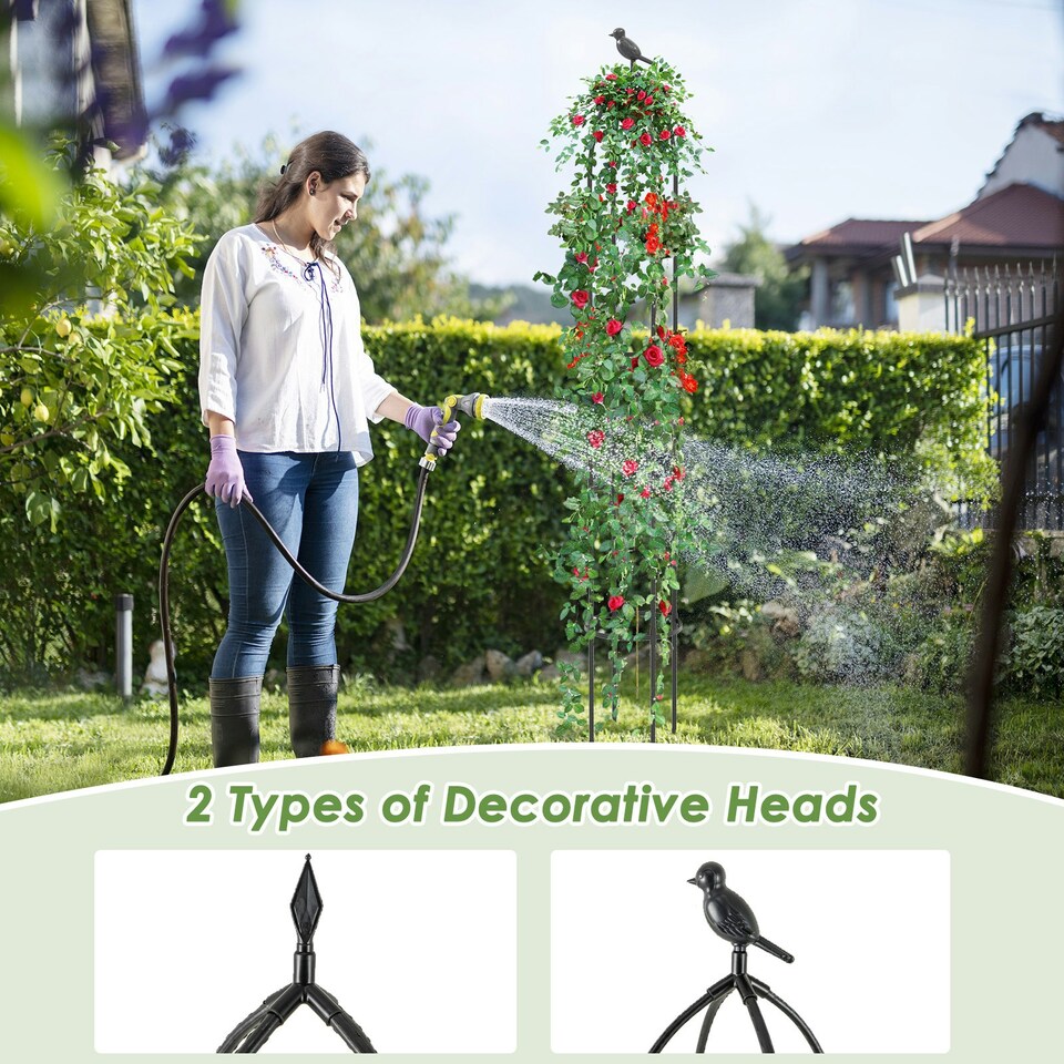 image 1 of COSTWAY 197 cm Tall Metal Obelisk Trellis 2-Pack Garden Trellis