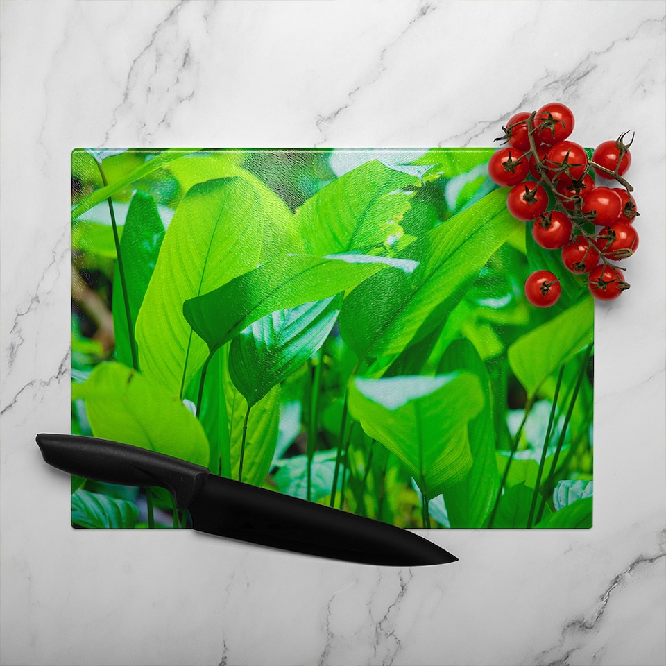 image 1 of Green leaf background abstract of nature Designer Glass Chopping Board | Multi