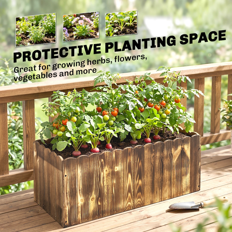 image 1 of Outsunny 70L Wooden Rectangle Garden Flower Raised Bed Pot 80L x 33W x 30H cm | Brown | Natural wood colour