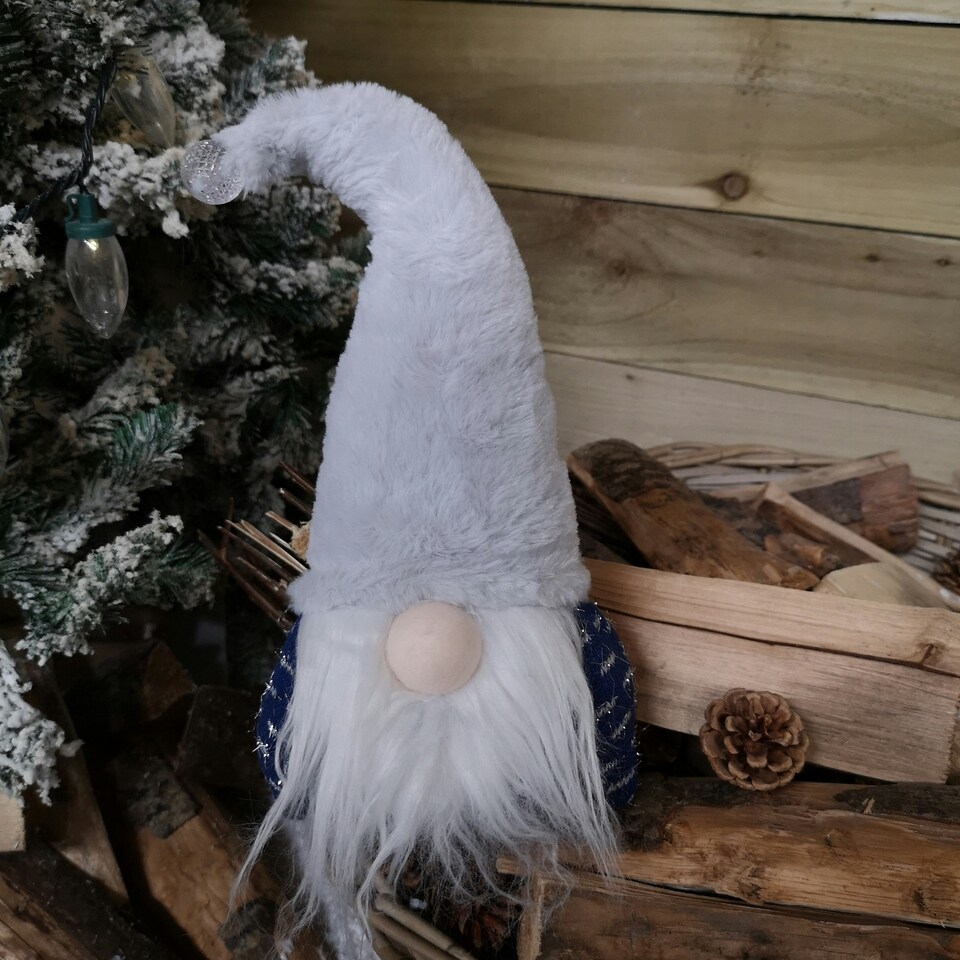image 1 of 35cm Festive Christmas Sitting Light Up Lit Gonk with Grey Hat and Blue Body