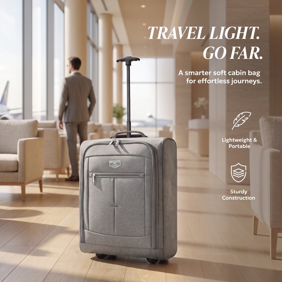 image 1 of Lugg Jupiter Soft Cabin Bag 55x40x20cm Lightweight Wheeled Trolley Ryanair Size