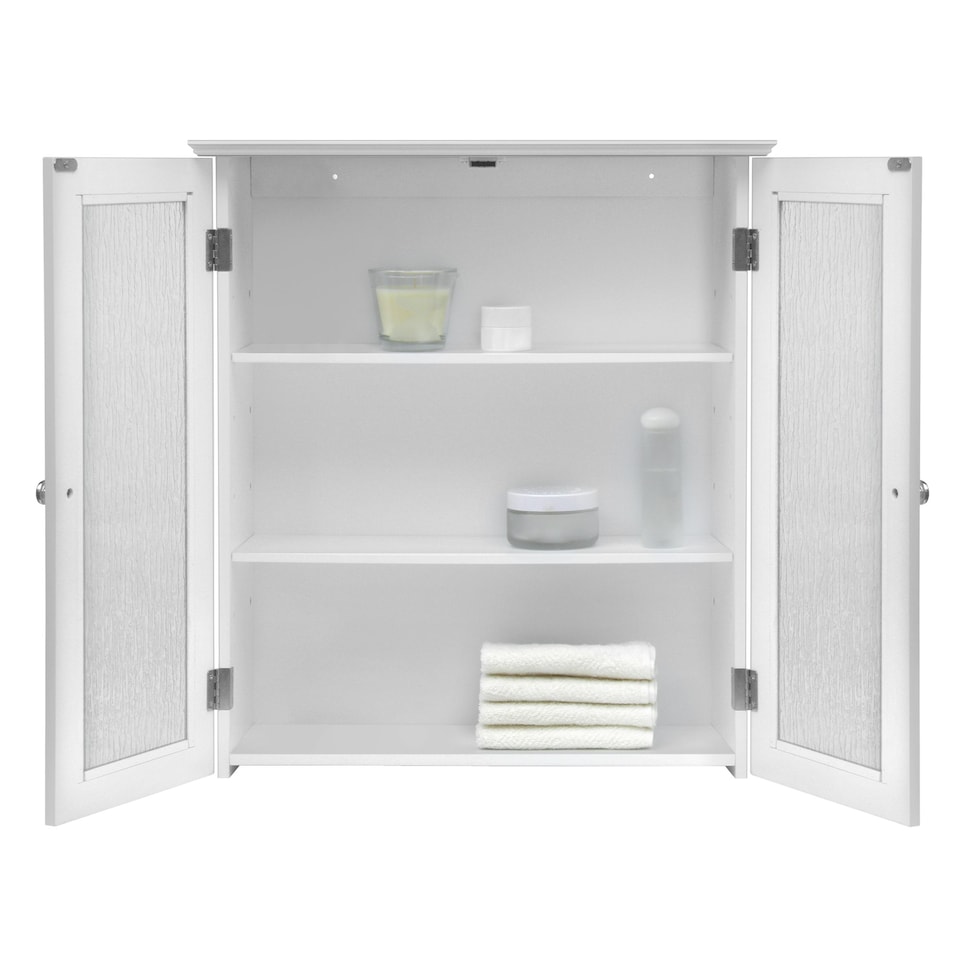 image 1 of Teamson Home Bathroom Wall Cabinet 2 Glass Doors White Connor