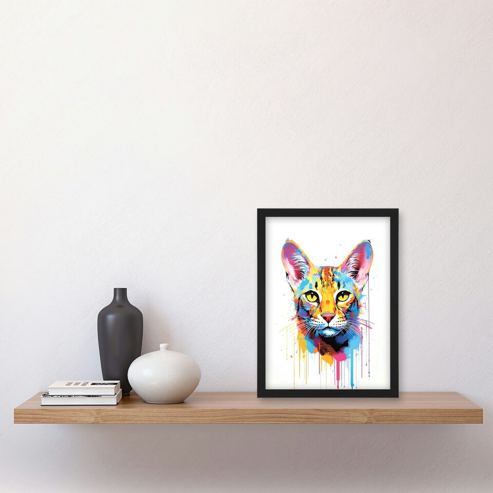 image 1 of Savannah Cat Lover Gift Pet Portrait Orange Black Framed Wall Art Print A4