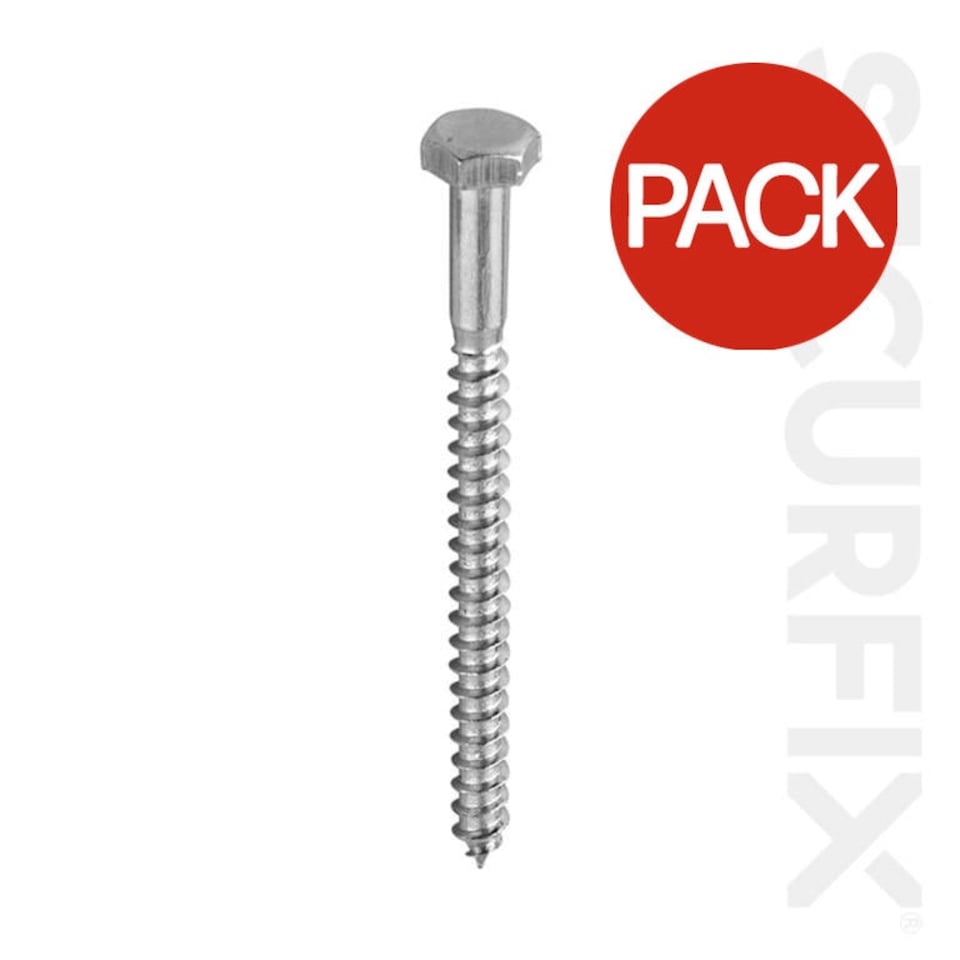Securfix Trade Pack Zinc Plated Hexagon Coach Screws (Pack of 15) - Silver - 80mm