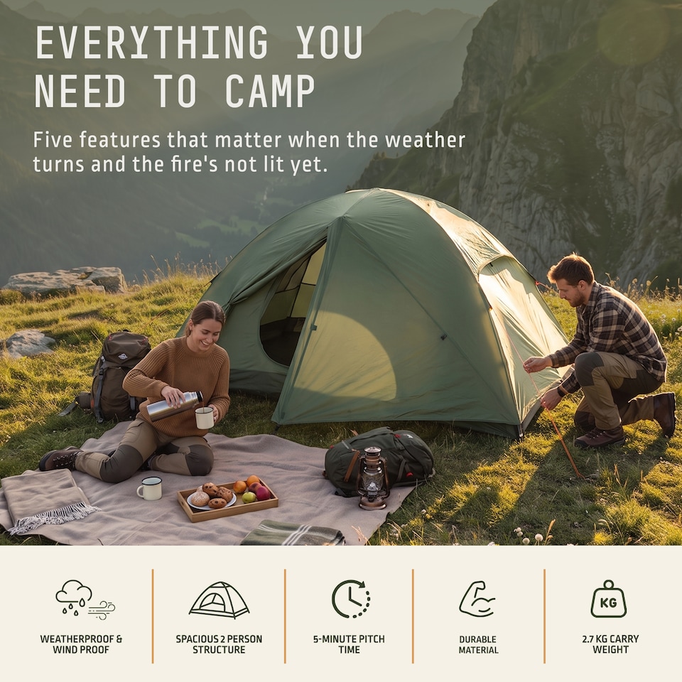 image 1 of Voyager 2 Man Dome Tent with Taped Seams and Breathable Mesh Inner