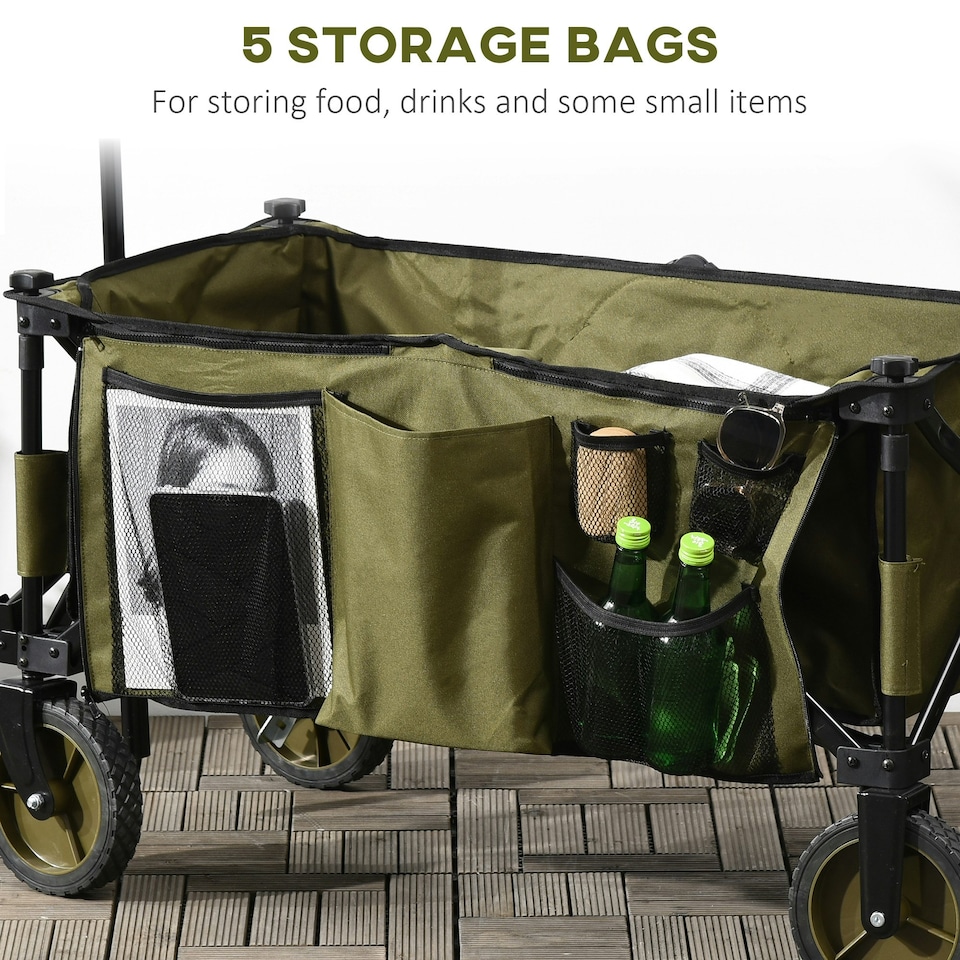 image 1 of Outsunny Folding Wagon Garden Cart Collapsible Camping Trolley for Outdoor
