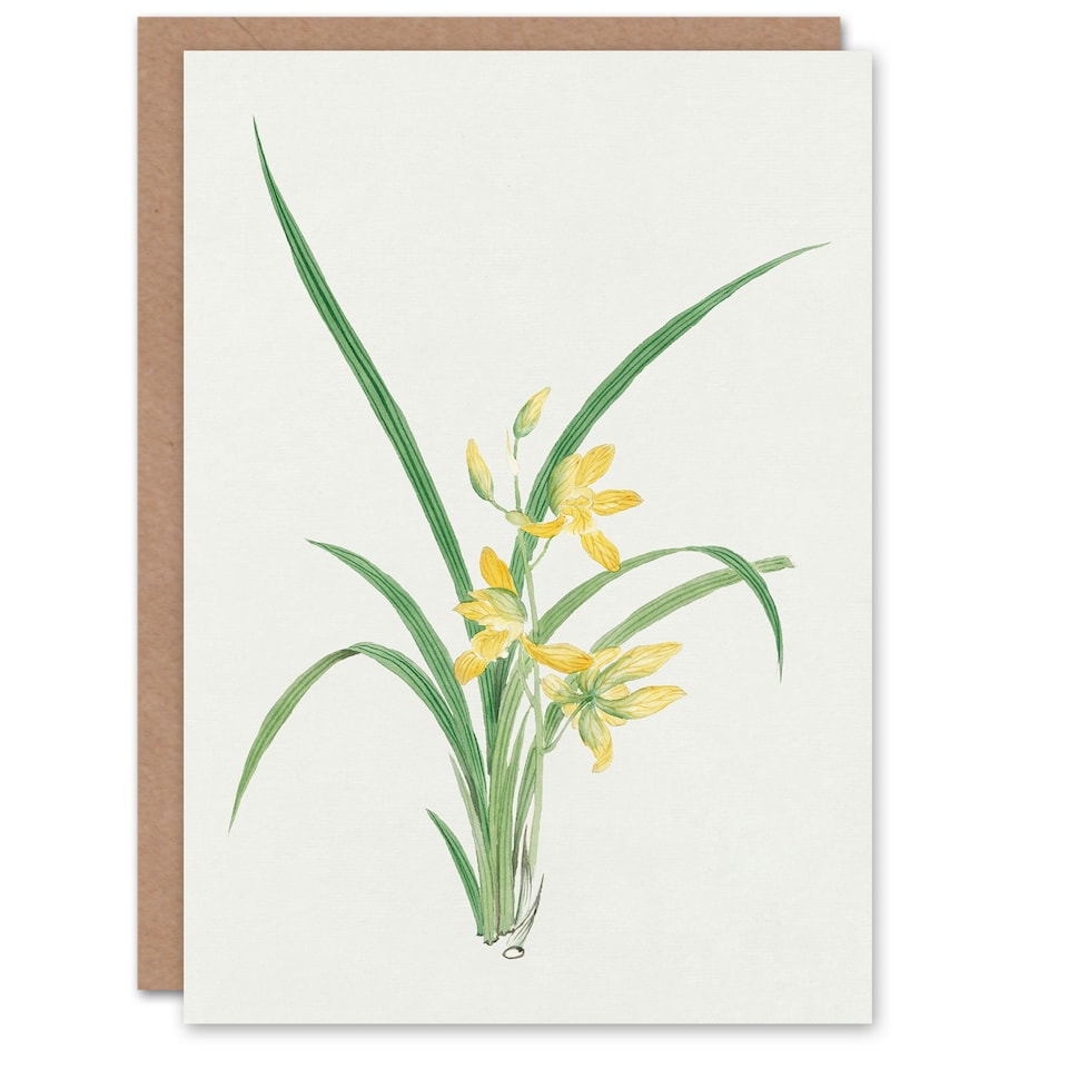 image 1 of Vintage Japanese Botanical Art Card Yellow Lilies