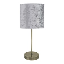 Antique Brass Stick Table Lamp with Grey Crushed Velvet Shade