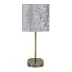 image 1 of Antique Brass Stick Table Lamp with Grey Crushed Velvet Shade