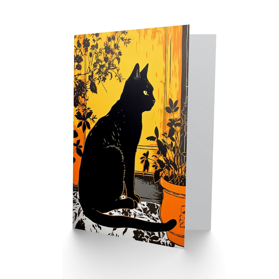 image 1 of Plant Lover Black Cat Houseplants Pet Portrait Animal Greeting Card