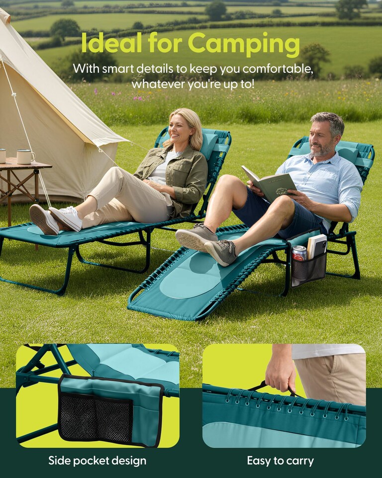 image 1 of Keplin Colour Block Foldable Sun Lounger 4 Position Padded Garden Recliner
