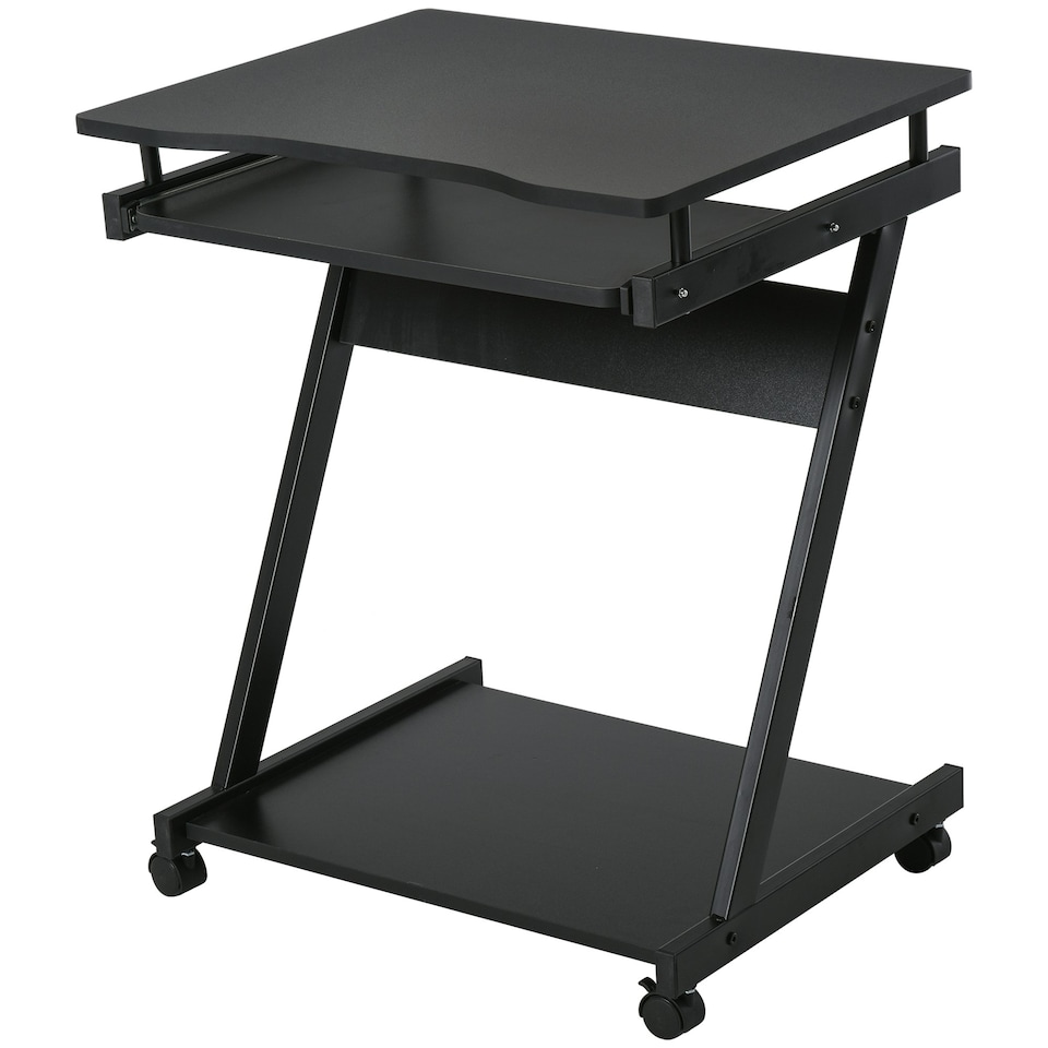 image 1 of HOMCOM Movable Computer Desk with 4 Moving Wheels Sliding Keyboard Tray Black