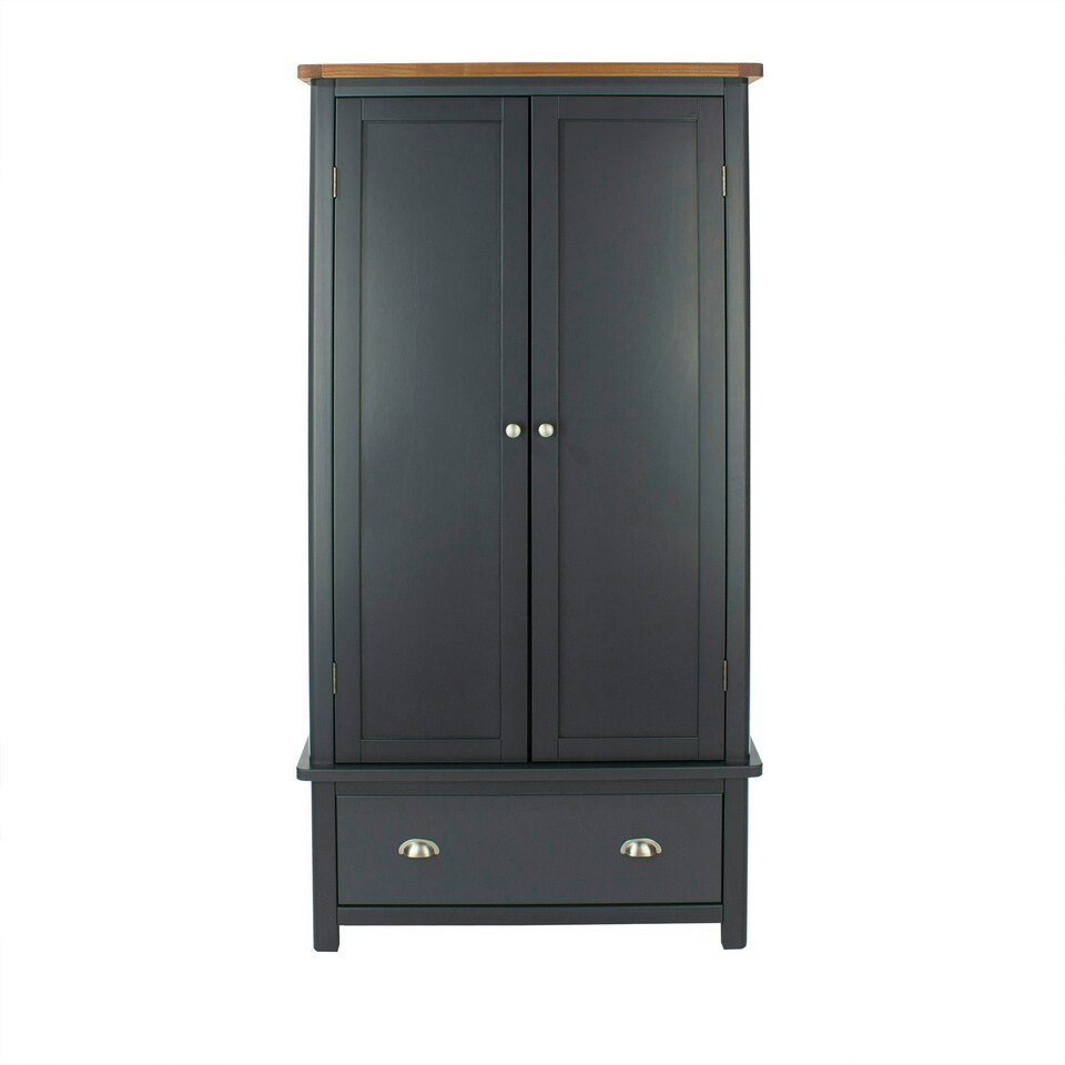 image 1 of Dunkeld Two Door Wardrobe with Midnight Blue and Antique Oak Effect Finish - Drawer and Hanging Storage | Blue | Blue | One Size | 1