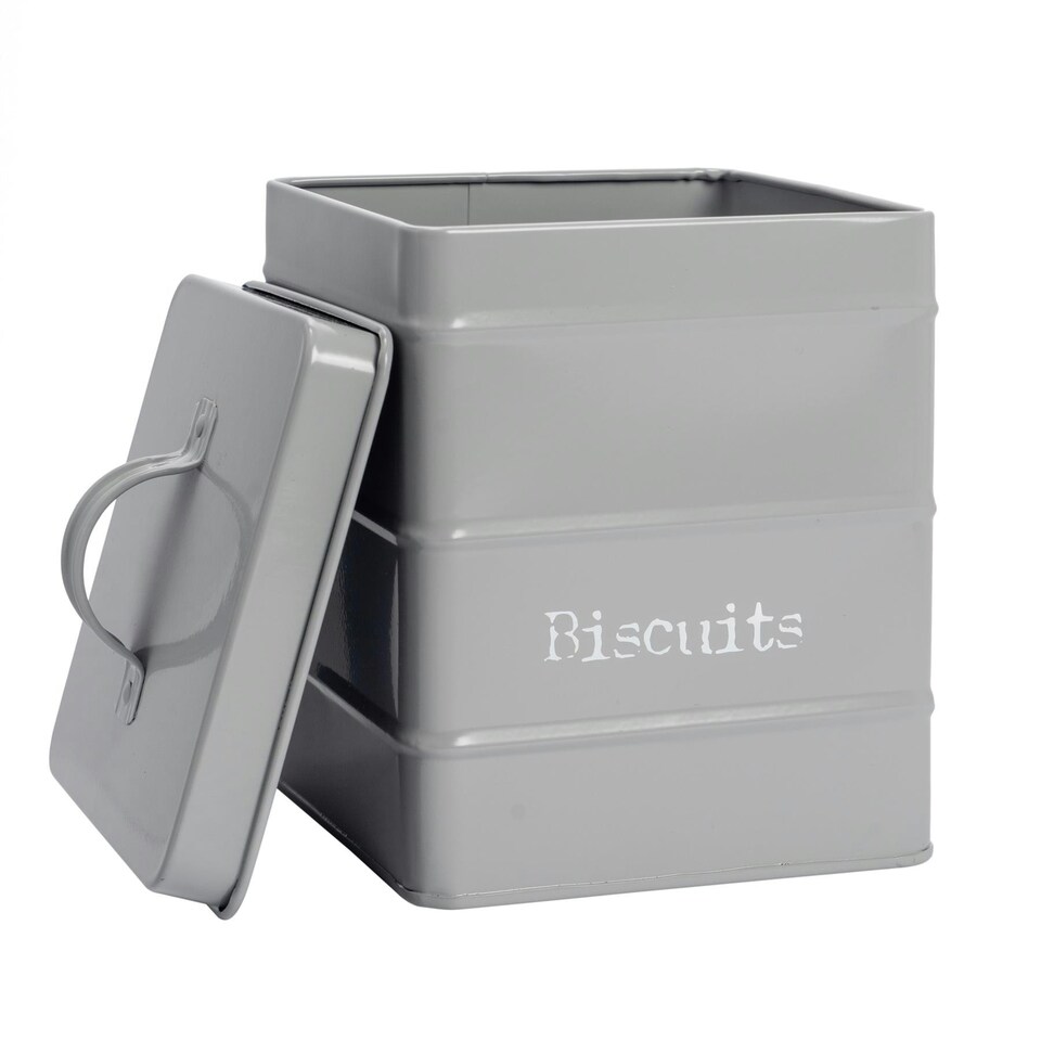 image 1 of Harbour Housewares Grey Vintage Metal Kitchen Biscuit Tin Kitchen Caddy Kitchen Storage Containers Canister