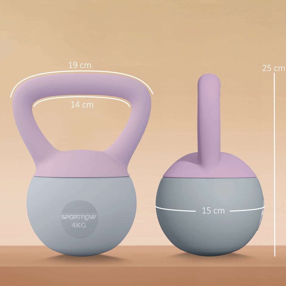 image 1 of (4KG, Purple and Grey) SPORTNOW Kettlebell with Non-Slip Handle